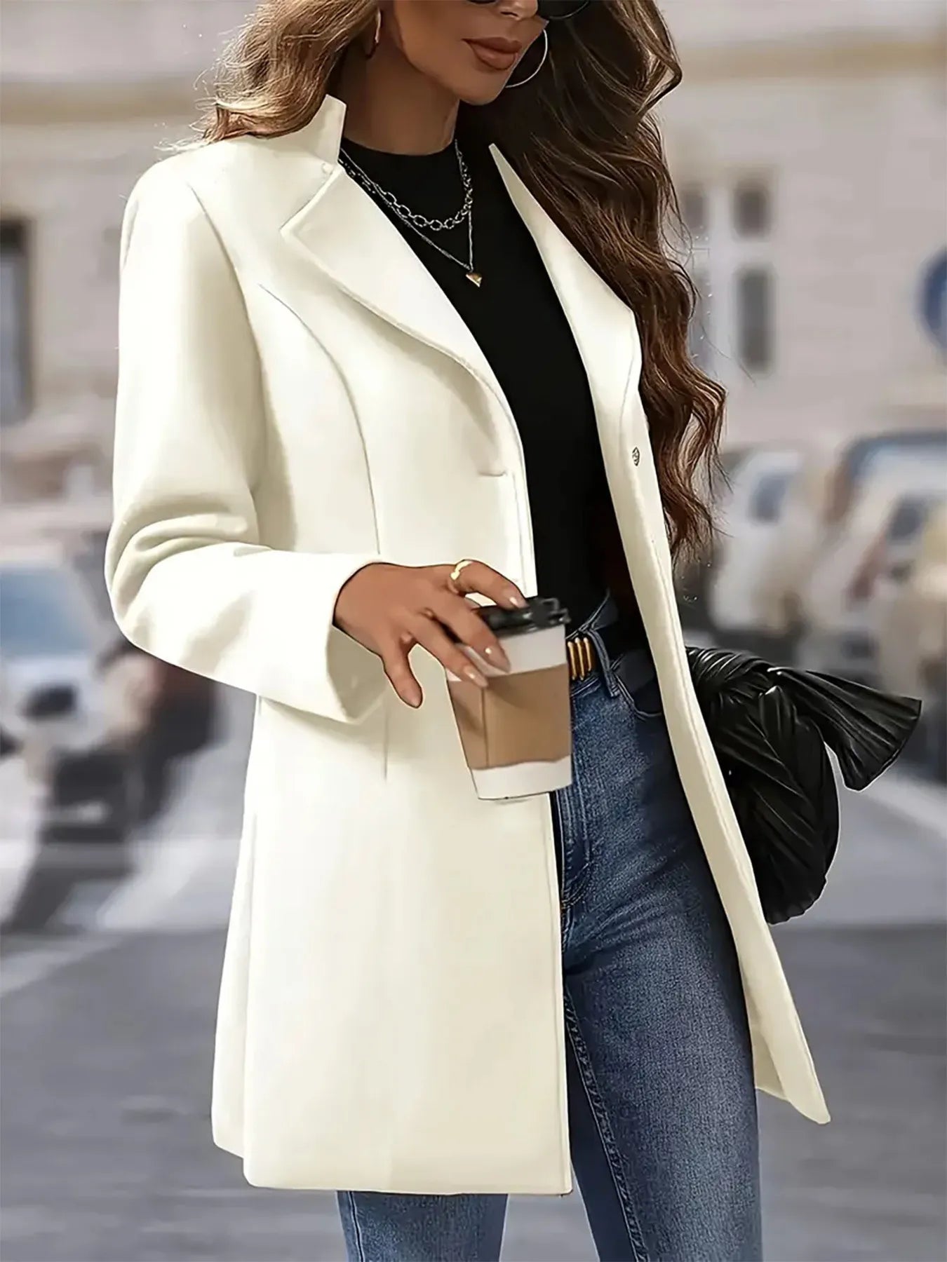 Fashorio Blazers Single-Breasted Longline Blazer Coat