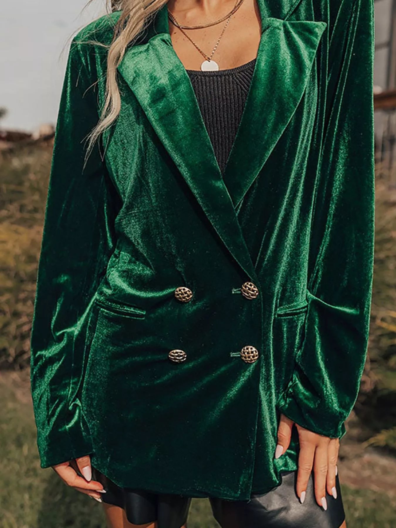 Fashorio Blazers Velvet Lapel Collar Button Up Blazer