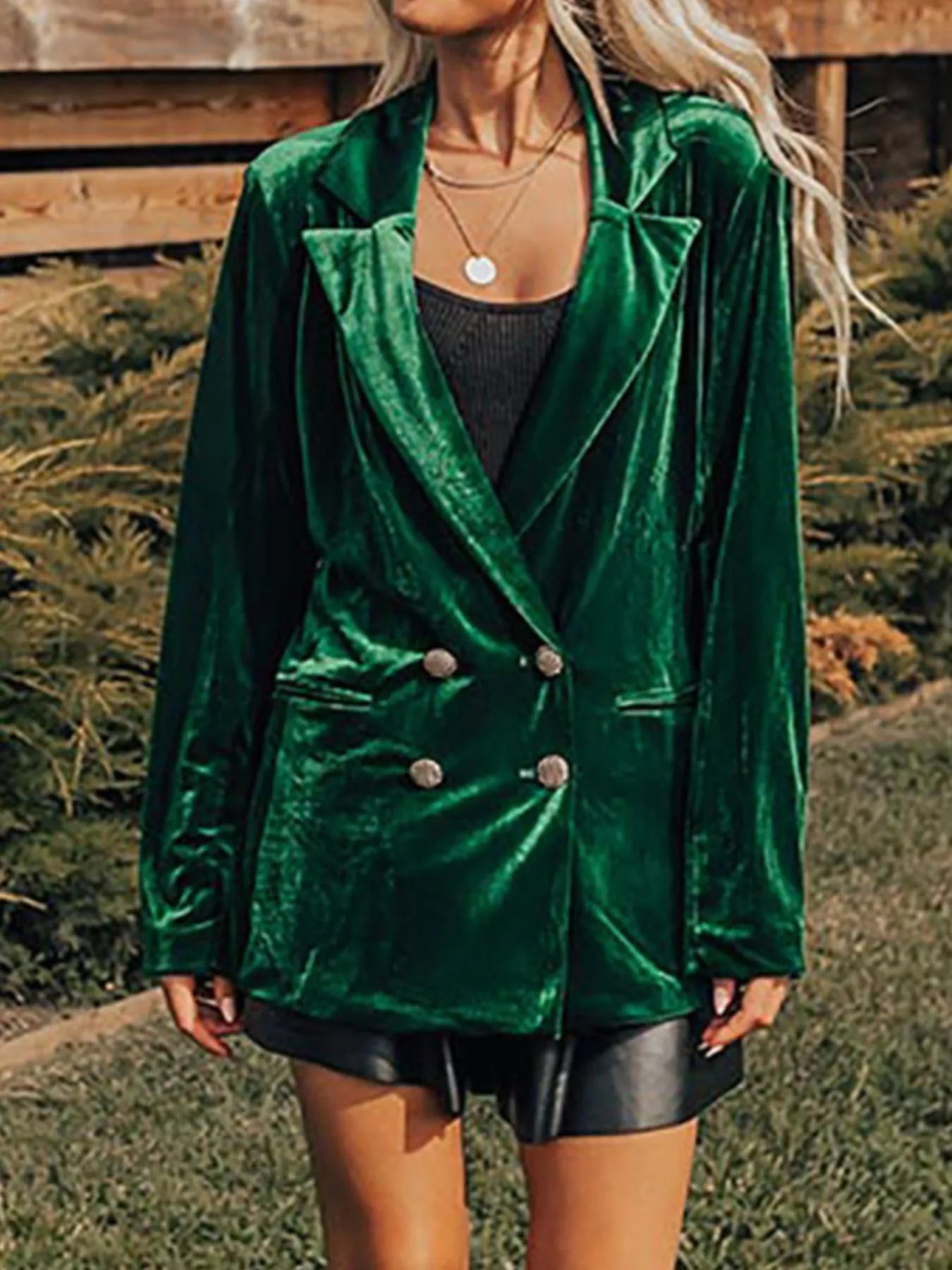 Fashorio Blazers Velvet Lapel Collar Button Up Blazer