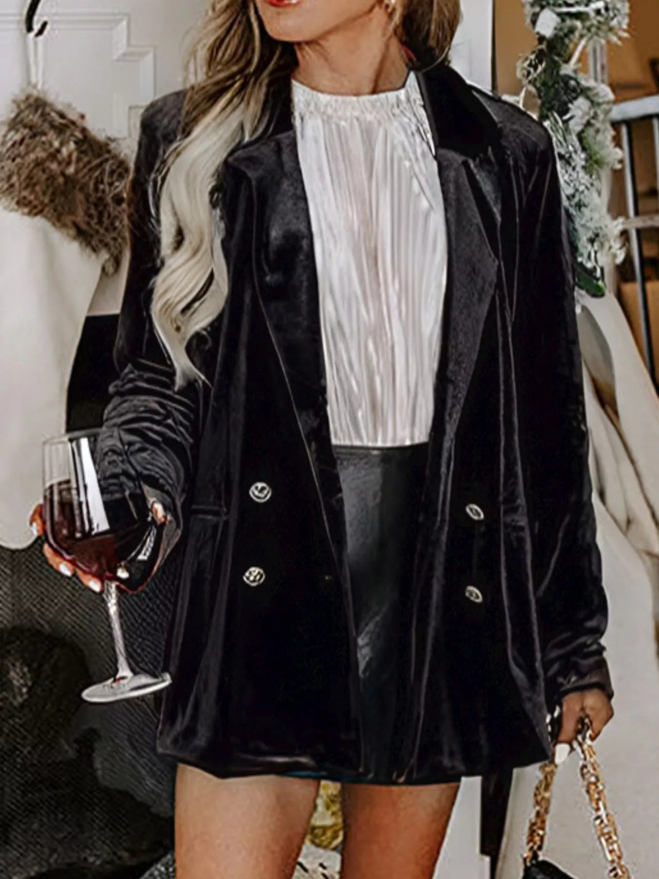 Fashorio Blazers Velvet Lapel Collar Button Up Blazer