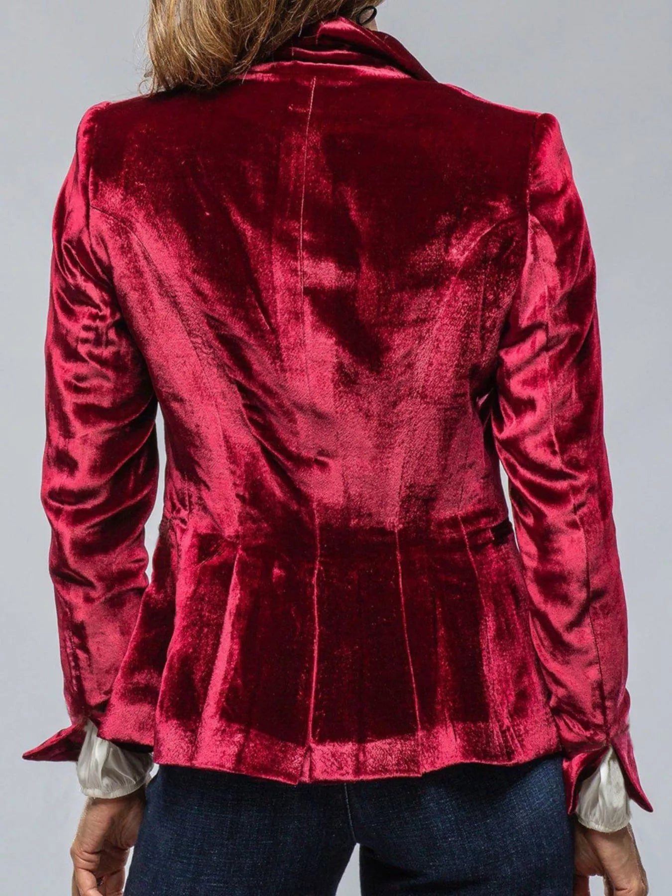 Fashorio Blazers Velvet Lapel Collar Button Up Blazer