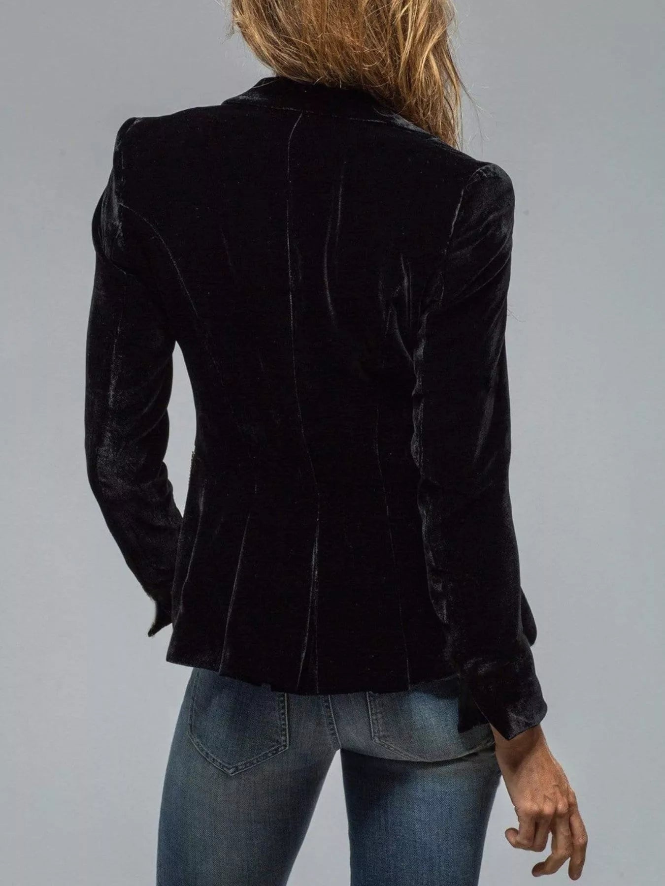 Fashorio Blazers Velvet Lapel Collar Button Up Blazer