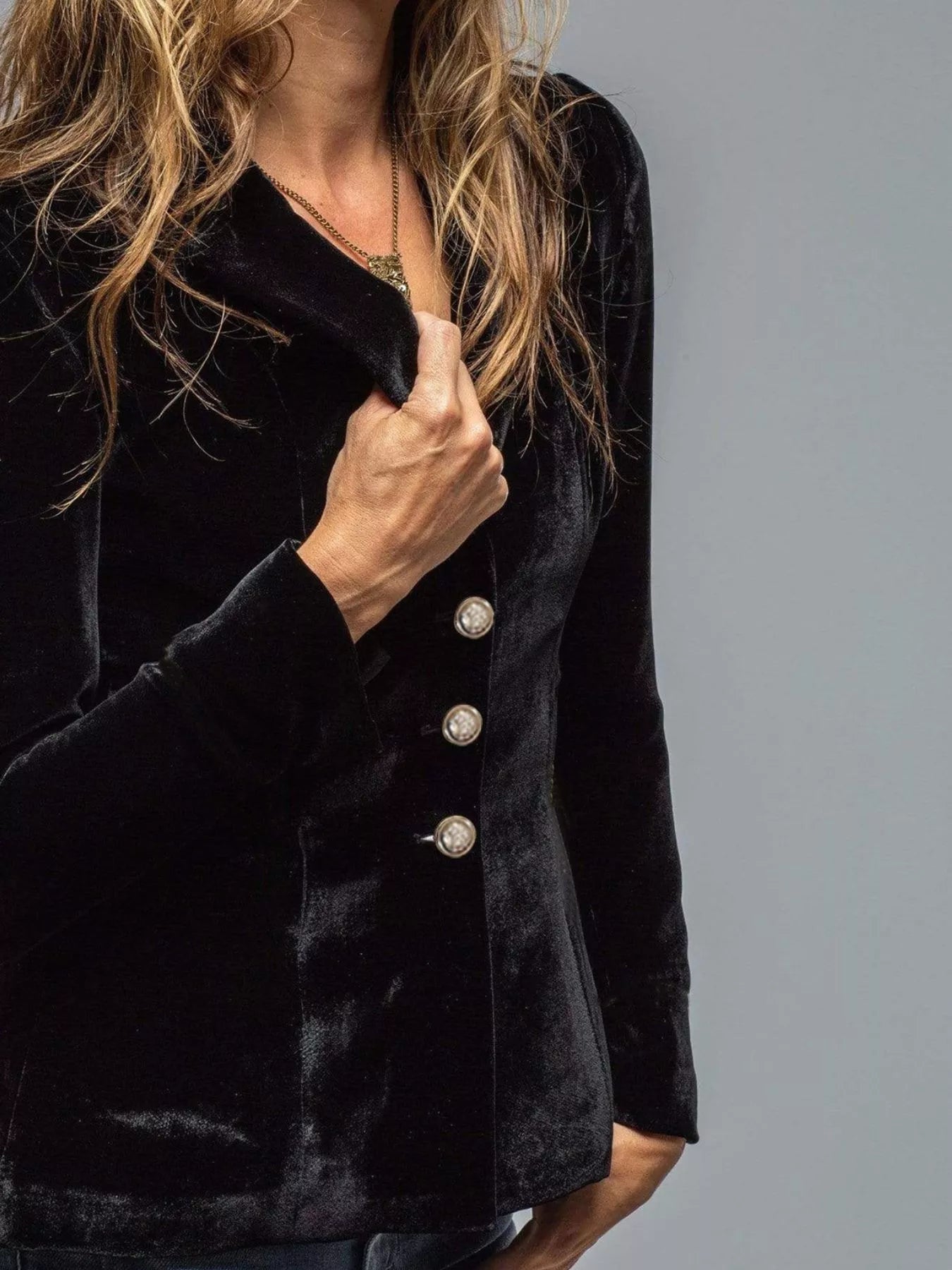 Fashorio Blazers Velvet Lapel Collar Button Up Blazer