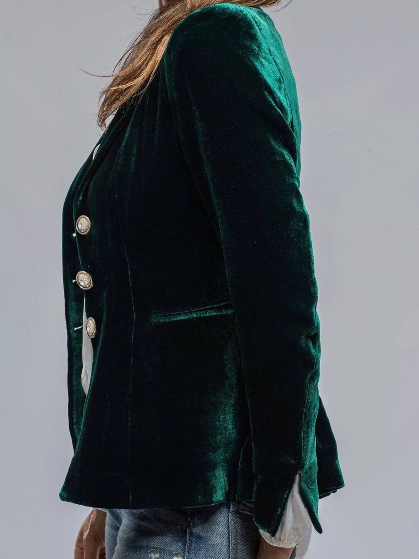 Fashorio Blazers Velvet Lapel Collar Button Up Blazer