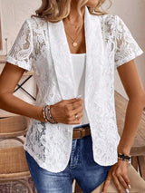 Lapel Collar Lace Blazer White - Fashorio