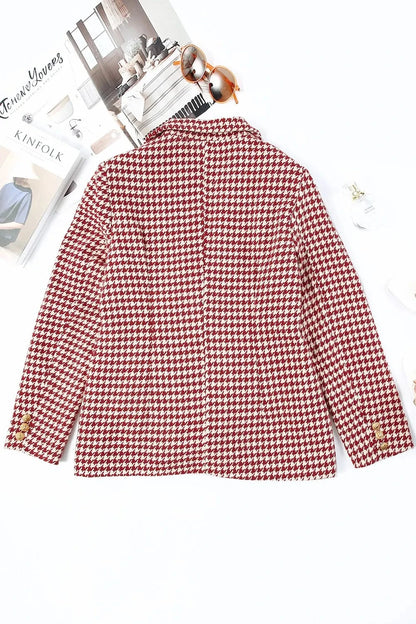 Women’s Houndstooth Double-Breasted Blazer with Classic Collar - Fashorio