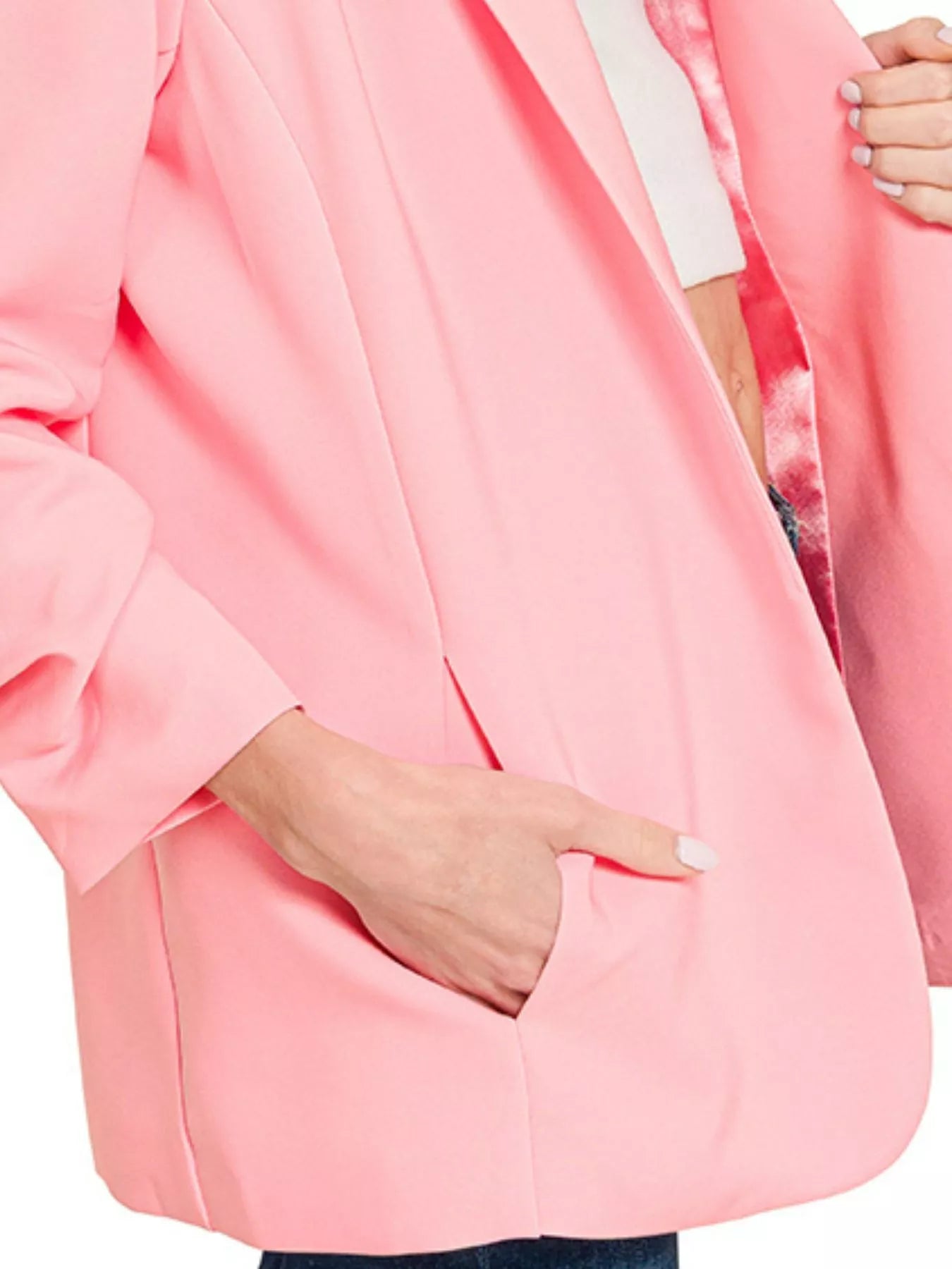 Fashorio Blazers Zenana Woven 3/4 Ruched Sleeve Open Front Classic Blazer