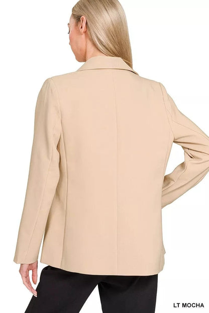 Zenana Woven Long Sleeve Blazer With Lining - Fashorio