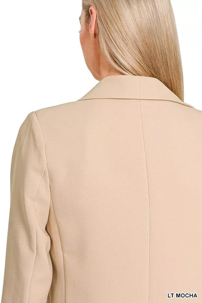Zenana Woven Long Sleeve Blazer With Lining - Fashorio