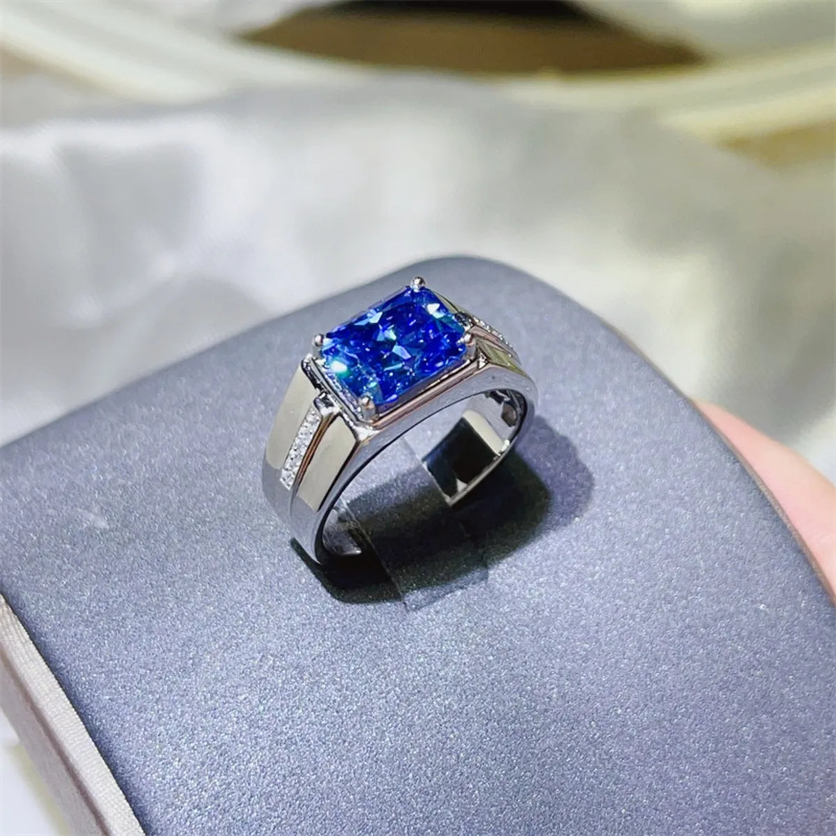 Fashorio Blue / 5 2 Carat Moissanite 925 Sterling Silver Ring