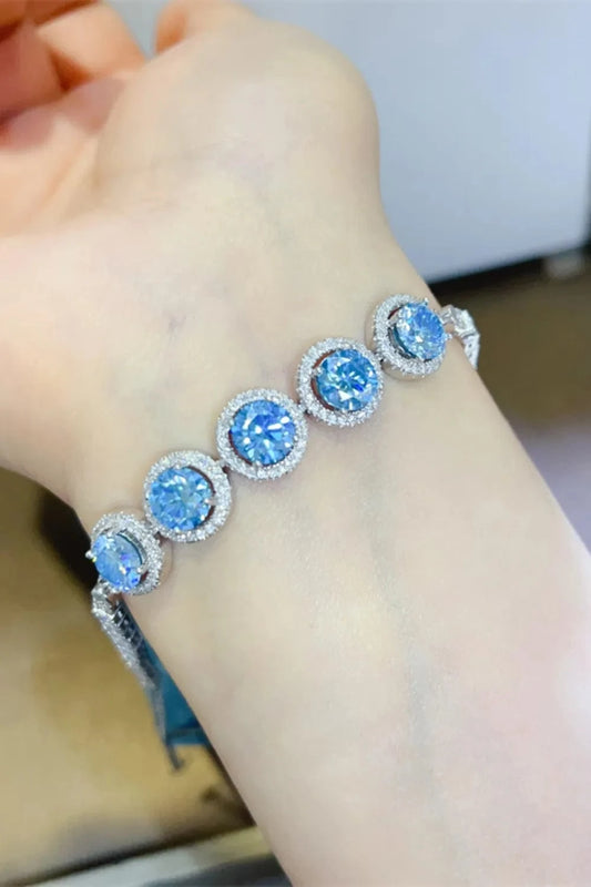 5 Carat Moissanite 925 Sterling Silver Bracelet Blue One Size - Fashorio