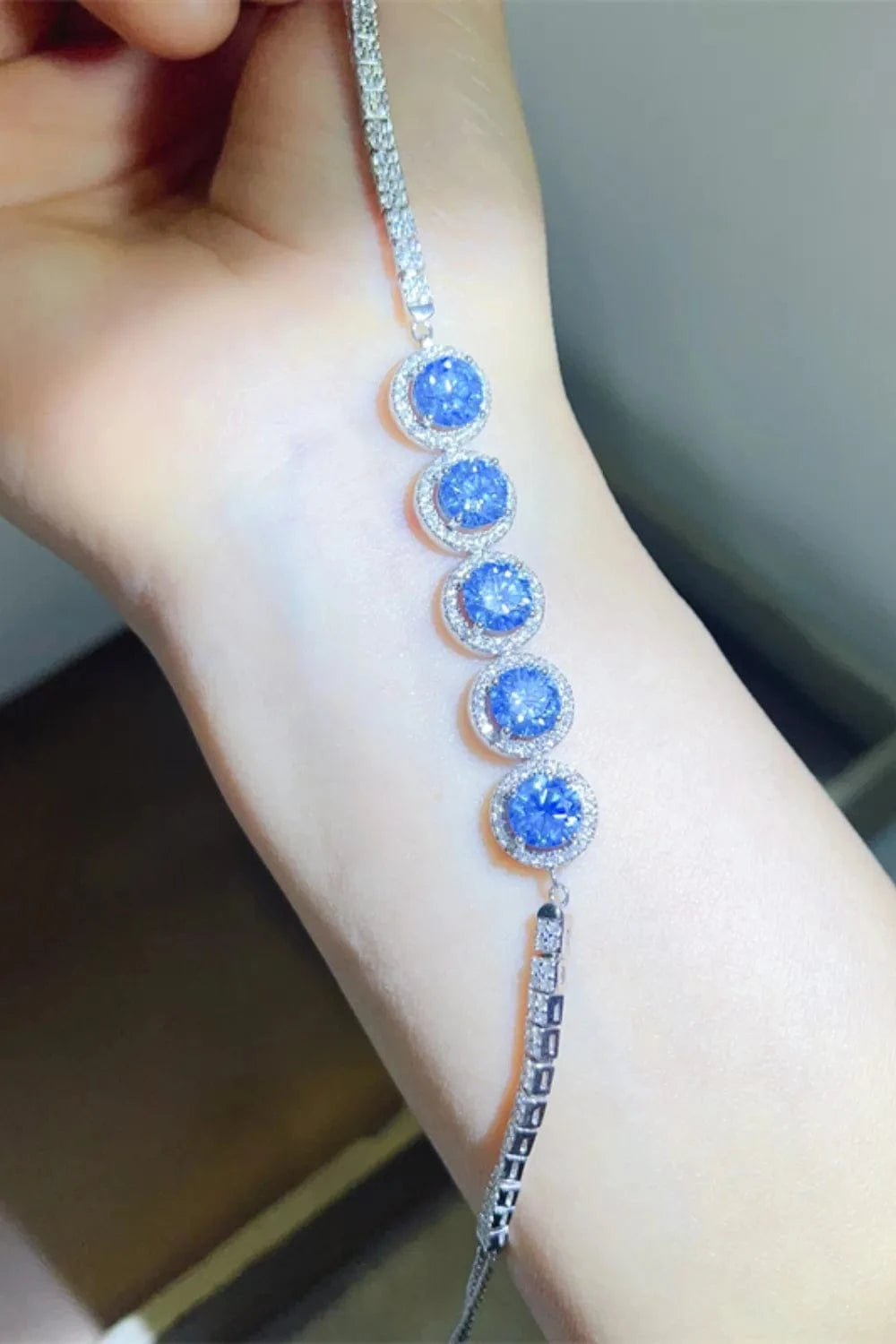 Fashorio Blue / One Size 5 Carat Moissanite 925 Sterling Silver Bracelet