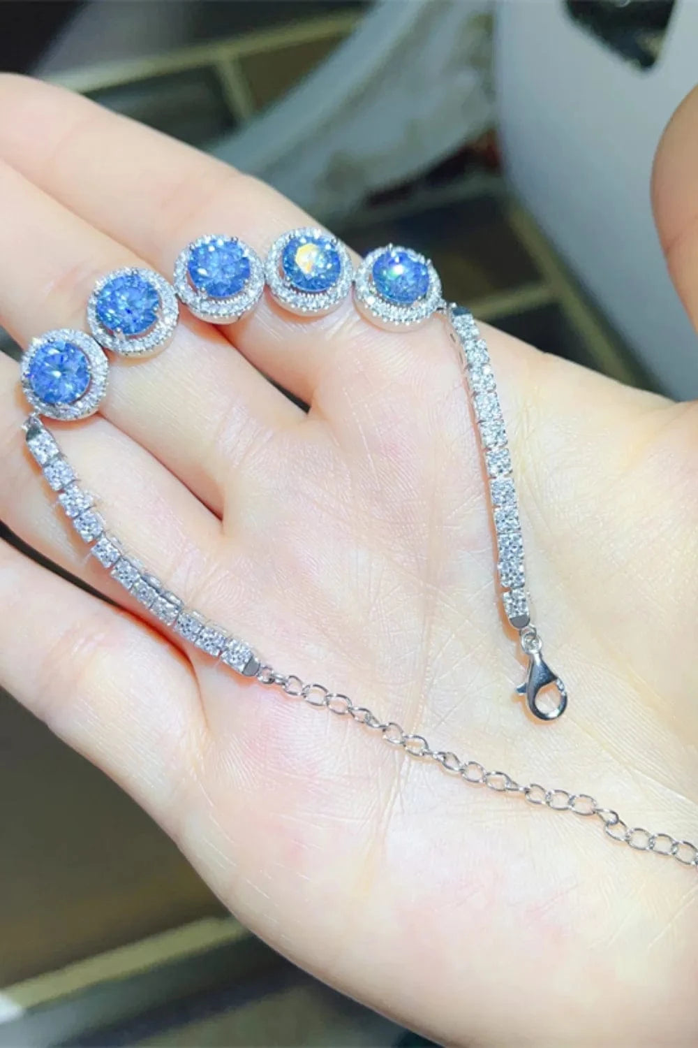 Fashorio Blue / One Size 5 Carat Moissanite 925 Sterling Silver Bracelet