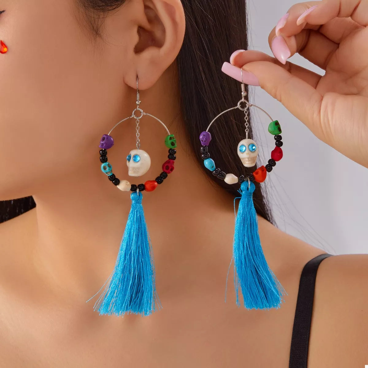 Fashorio Blue / One Size Halloween Ghost Tassel Drop Earrings