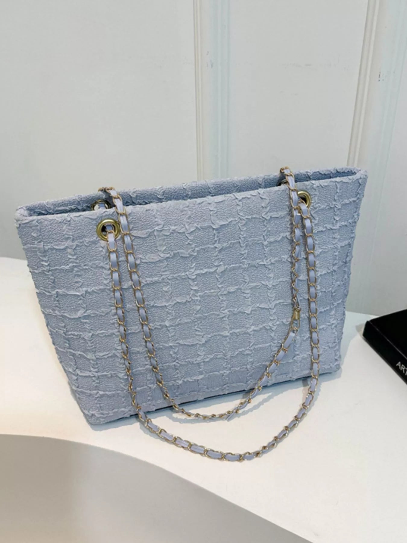 Fashorio Blue / onesize Tweed Chain Shoulder Bag