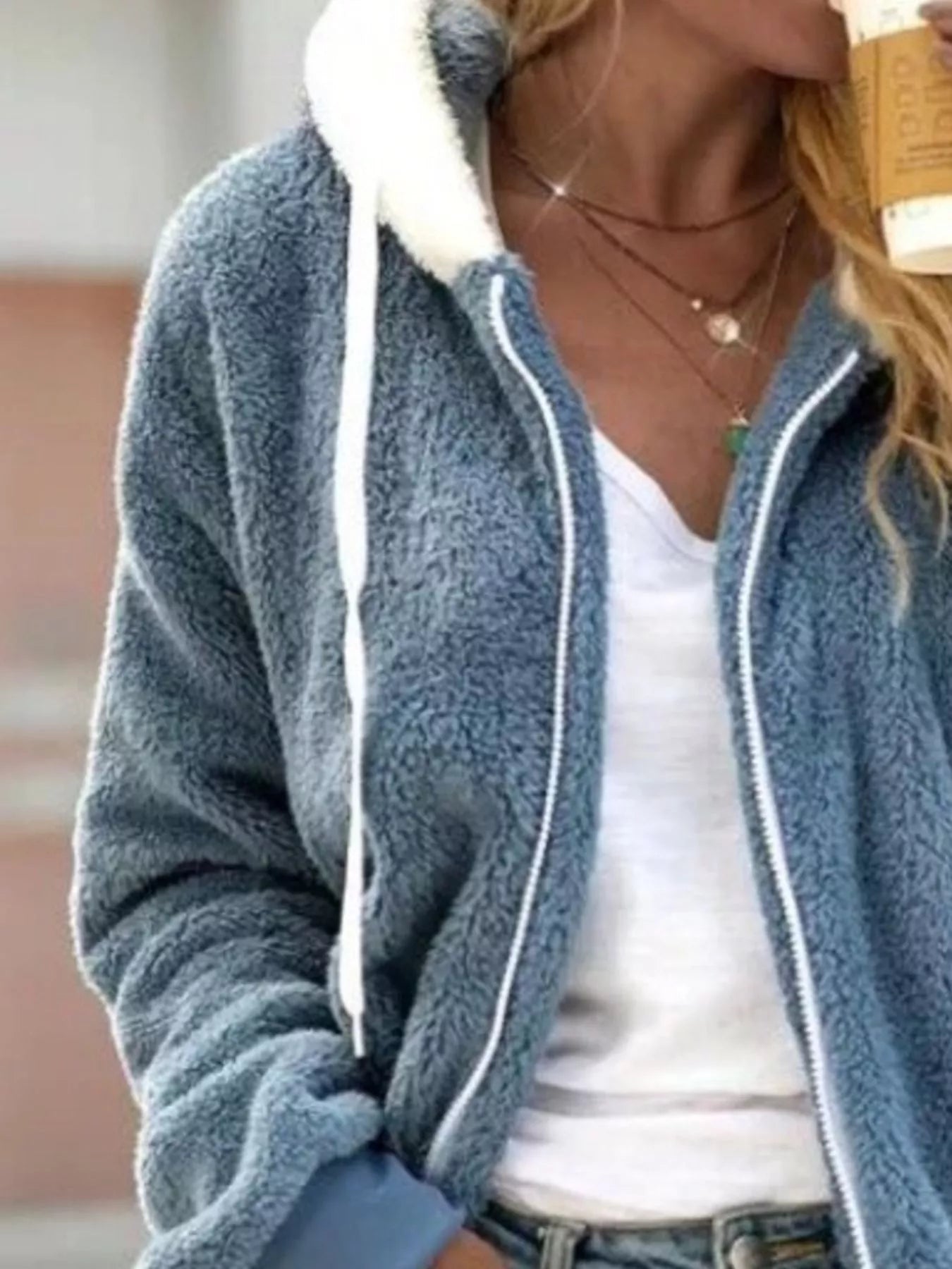 Fashorio Blue / S Full Size Cozy Fleece Zip-Up Hooded Jacket Plus Size