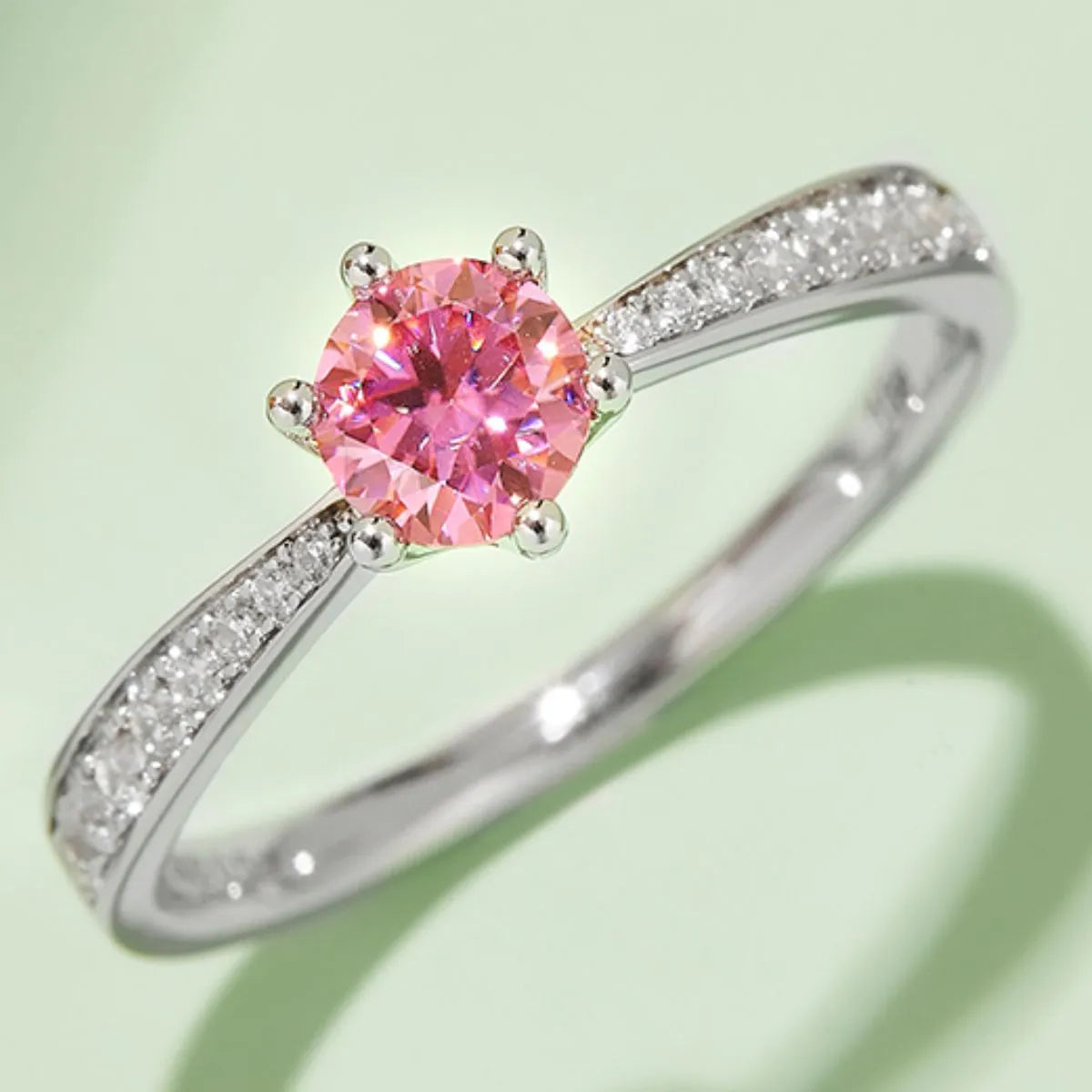 Fashorio Blush Pink / 5 Moissanite 925 Sterling Silver Ring