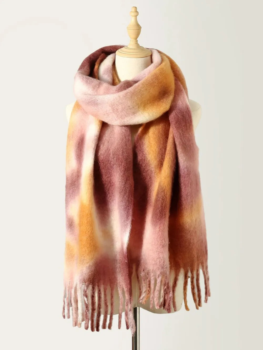 Fashorio Blush Pink / One Size Fringe Tie-Dye Polyester Scarf