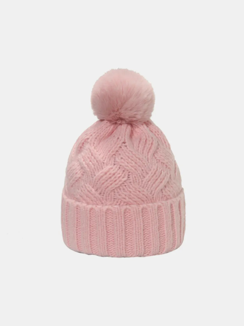 Fashorio Blush Pink / One Size Roll Rim Cable-Knit Hat