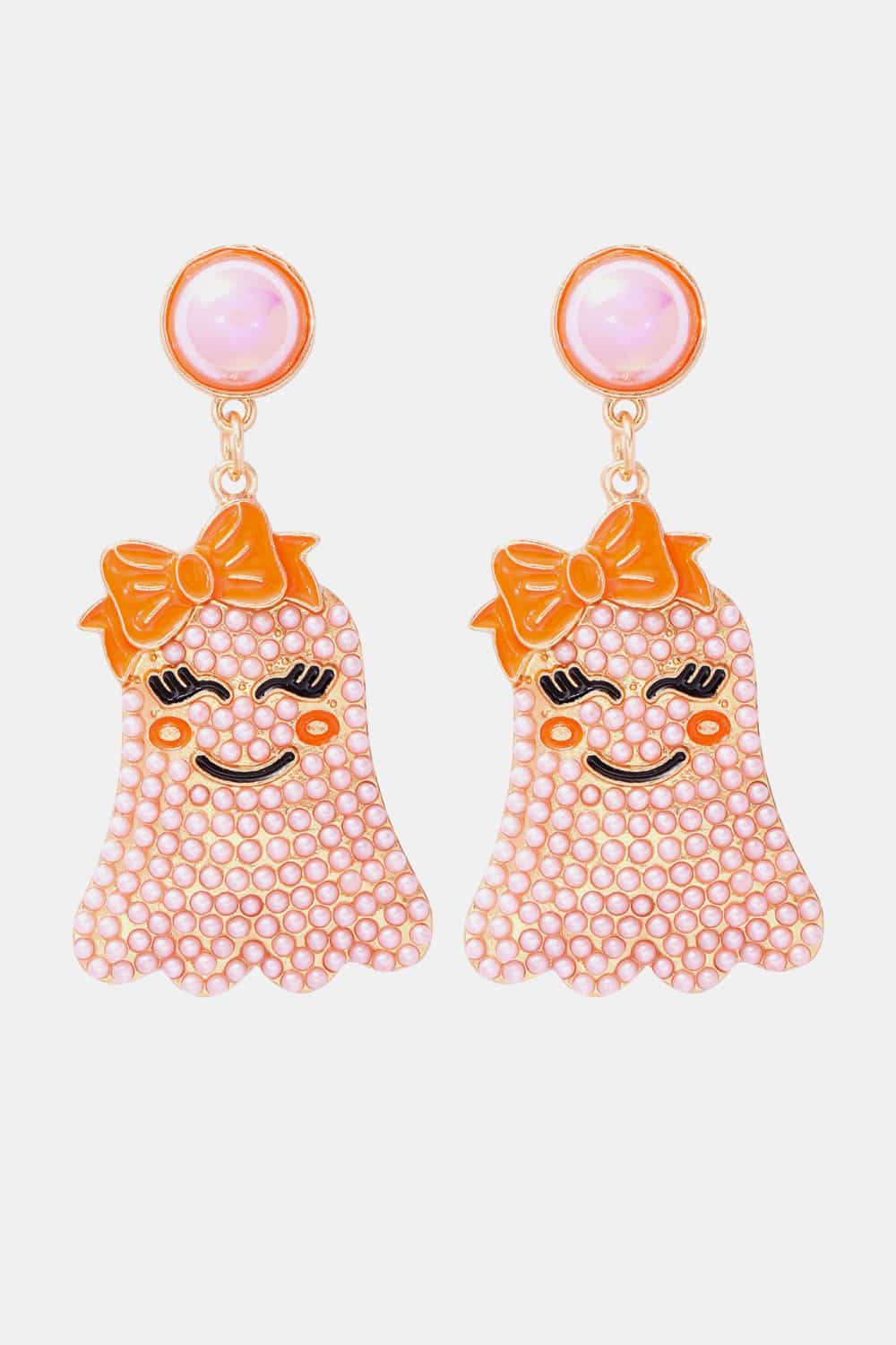 Fashorio Blush Pink / One Size Smiling Ghost Shape Synthetic Pearl Earrings