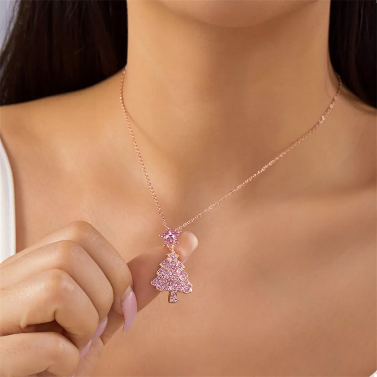Fashorio Blush Pink / onesize Christmas Tree Pendant Necklace