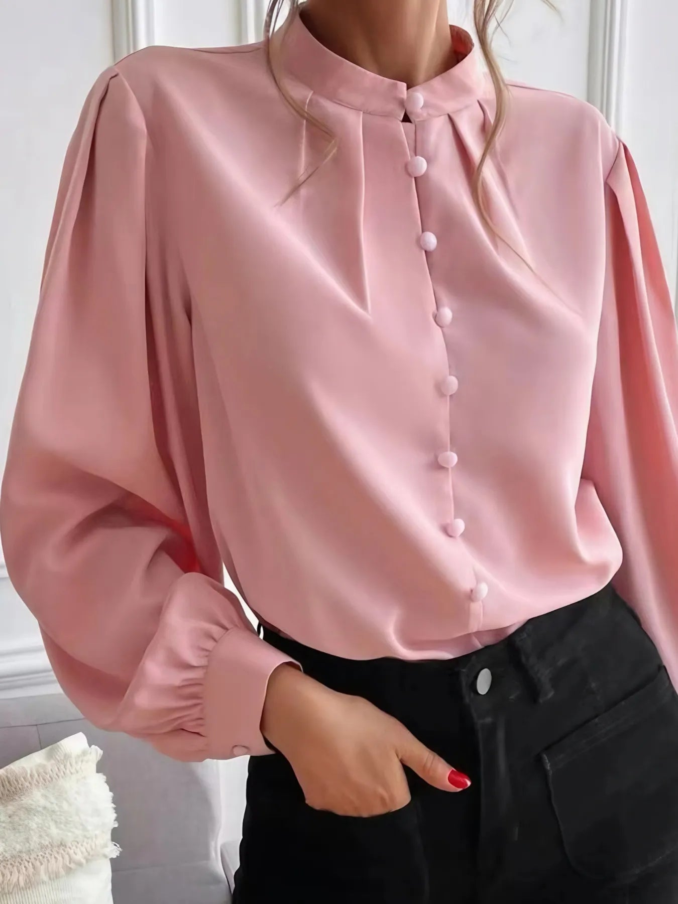Fashorio Blush Pink / S Button Up Long Sleeve Shirt