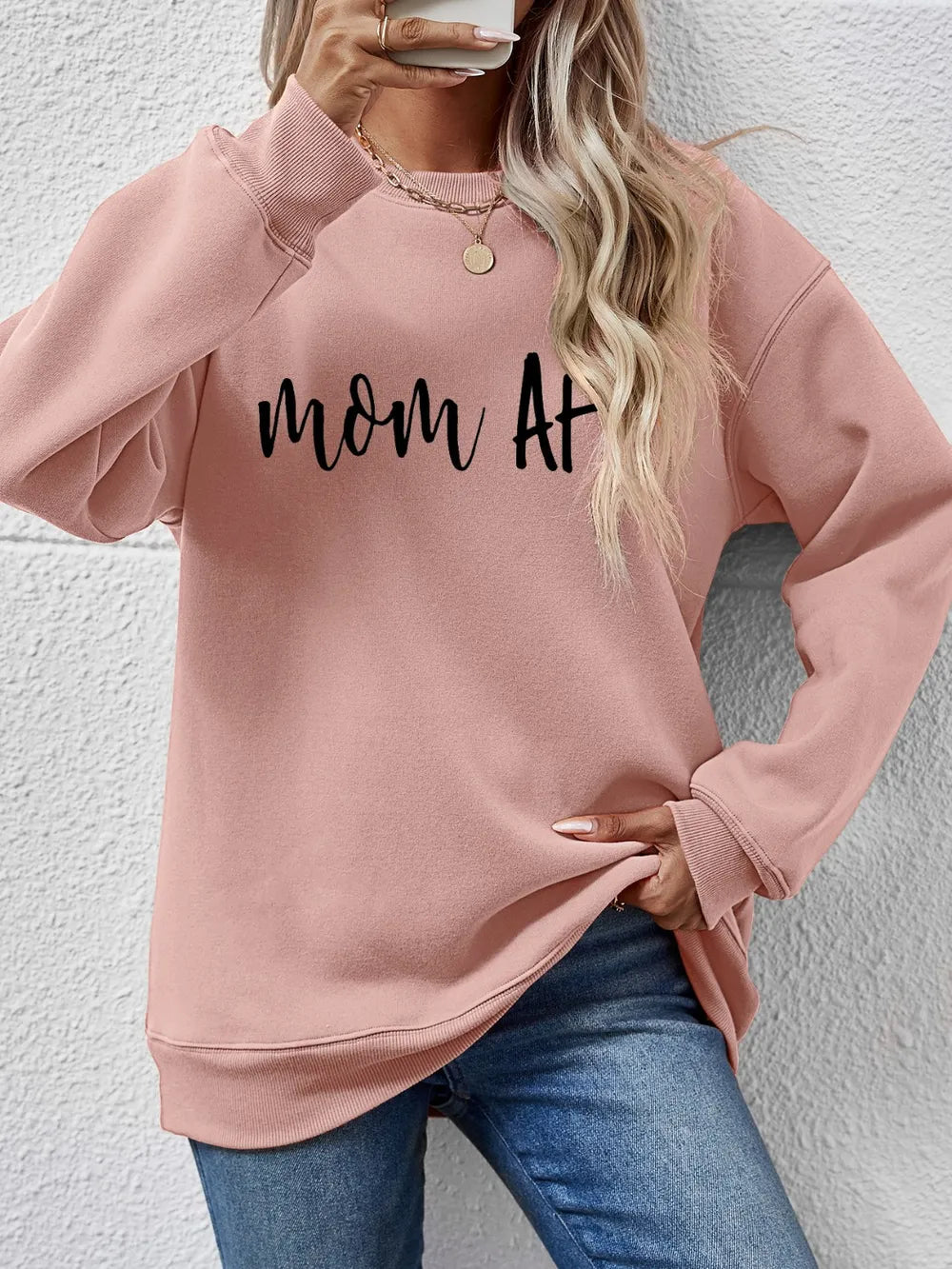 Fashorio Blush Pink / S Letter Graphic Dropped Shoulder Sweatshirt