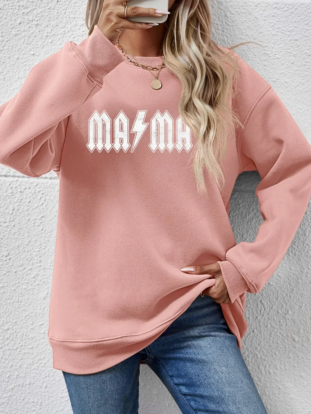 Fashorio Blush Pink / S Letter Graphic Dropped Shoulder Sweatshirt