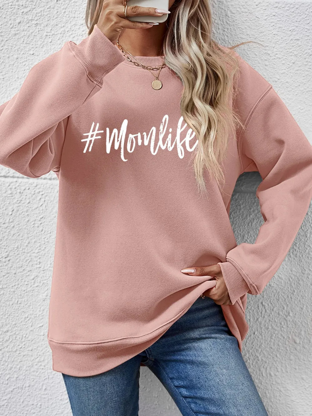 Fashorio Blush Pink / S Letter Graphic Round Neck Sweatshirt