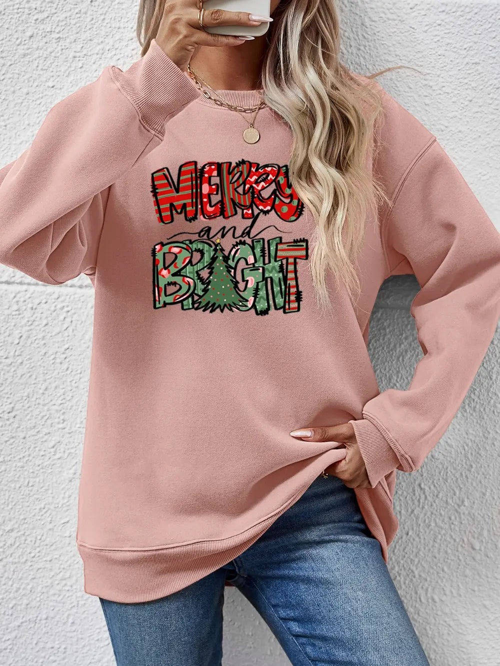 Fashorio Blush Pink / S MERRY AND BRIGHT Long Sleeve Sweatshirt