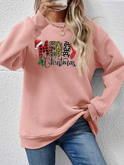 Fashorio Blush Pink / S MERRY CHRISTMAS Round Neck Dropped Shoulder Sweatshirt