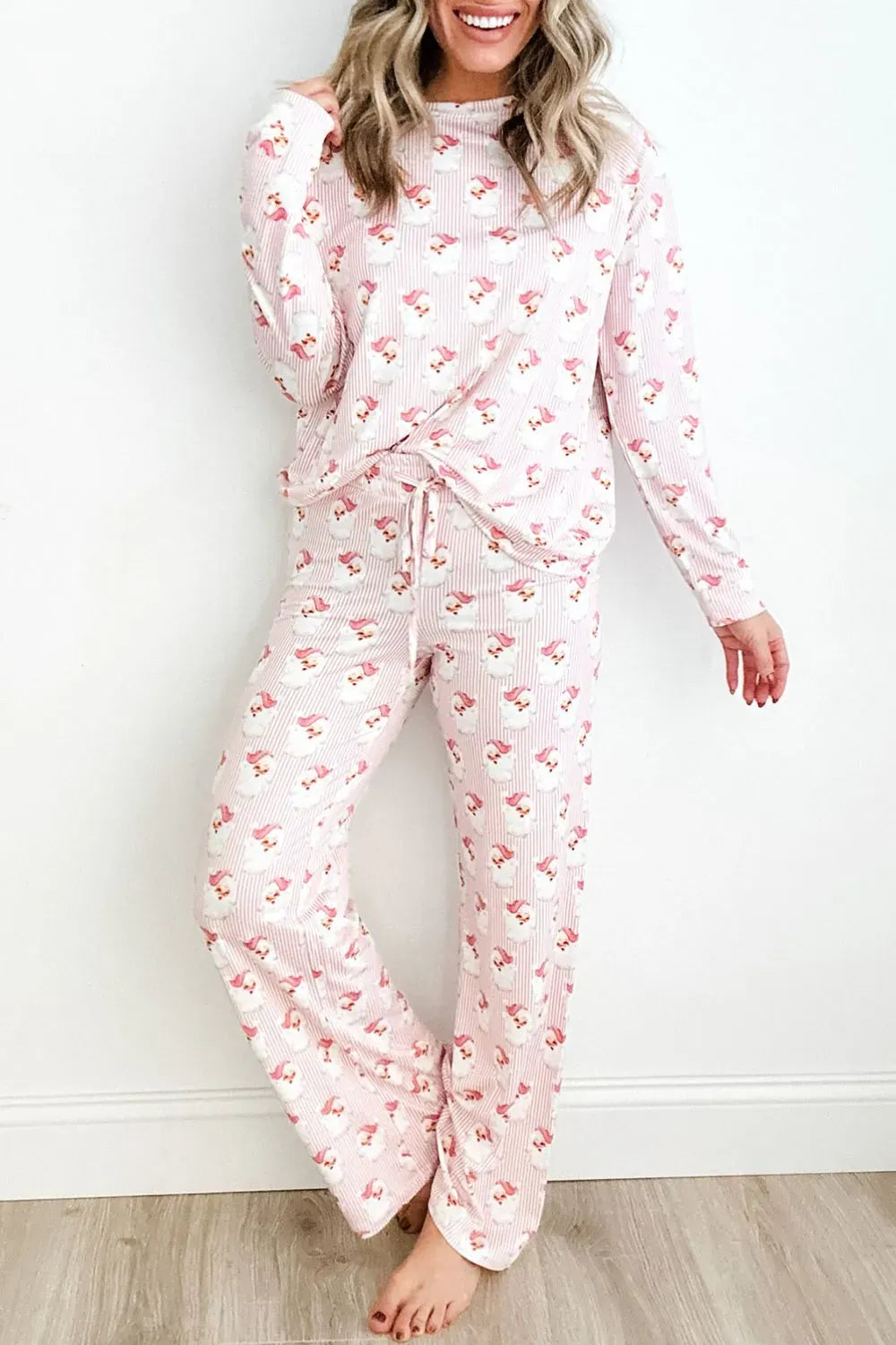 Fashorio Blush Pink / S Santa Print Long Sleeve Top and Pants Lounge Set