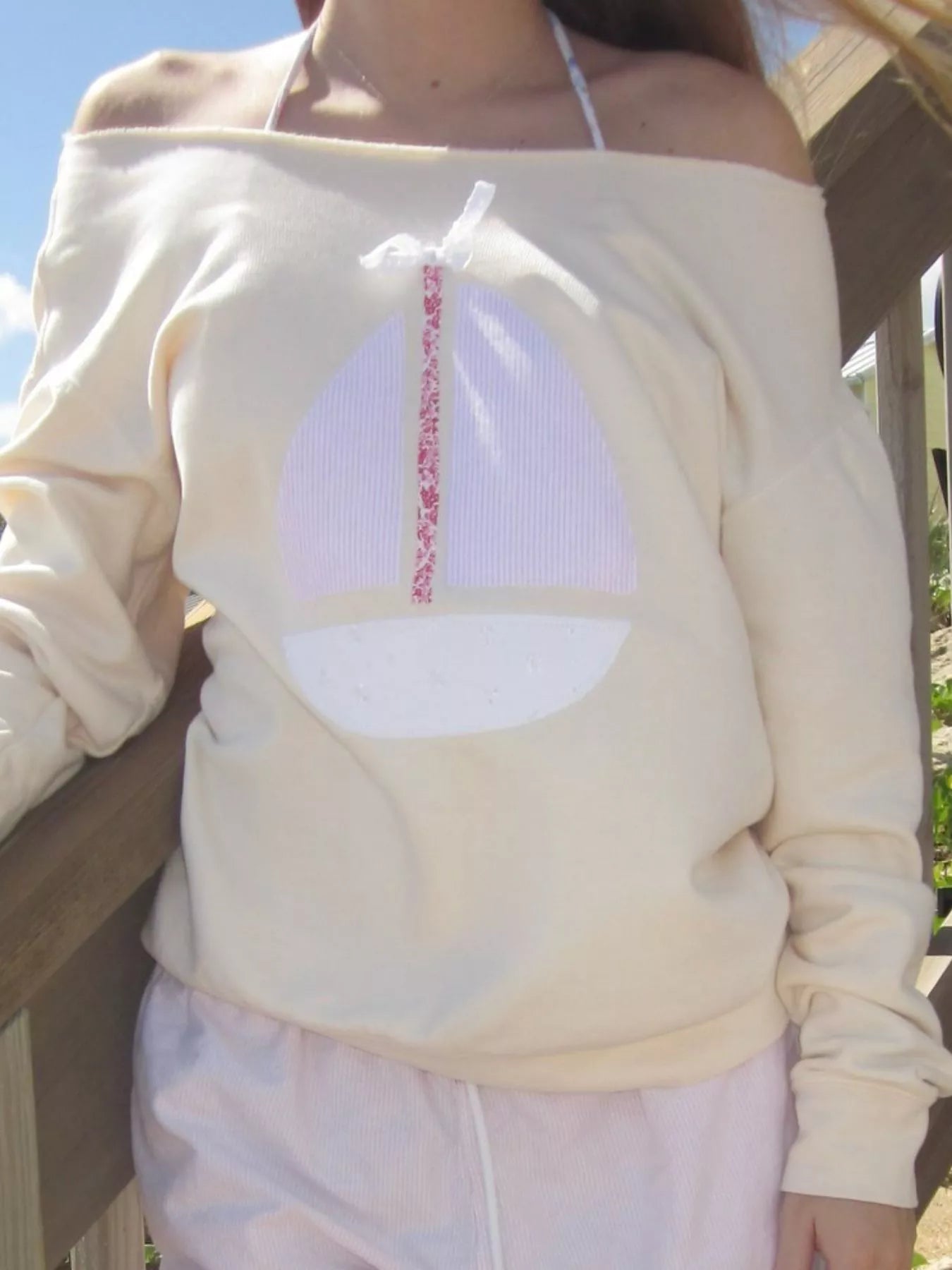 Fashorio Boat Neck Long Sleeve Patchwork Sweatshirt