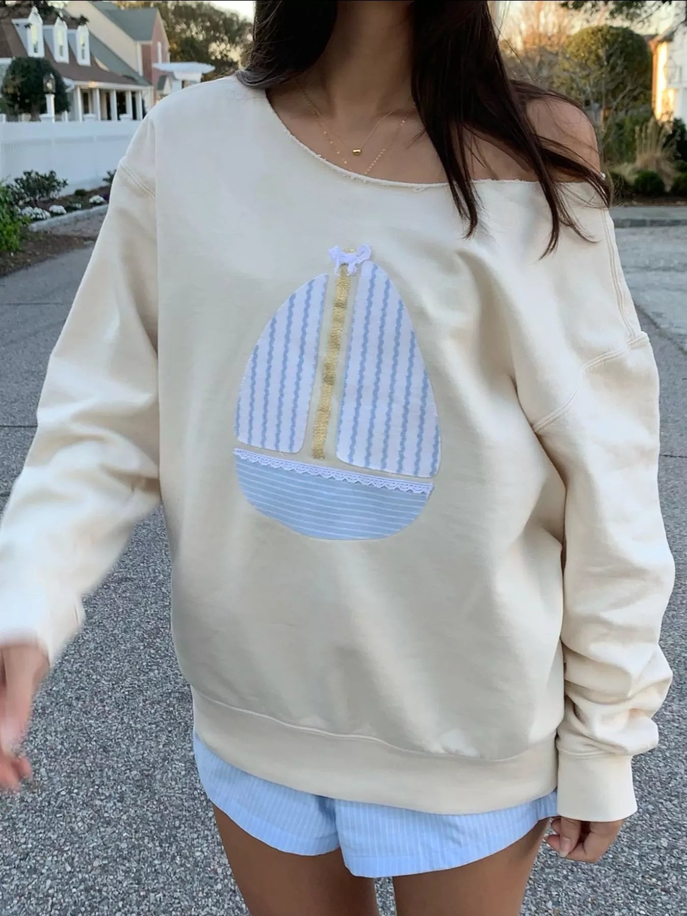 Fashorio Boat Neck Long Sleeve Patchwork Sweatshirt