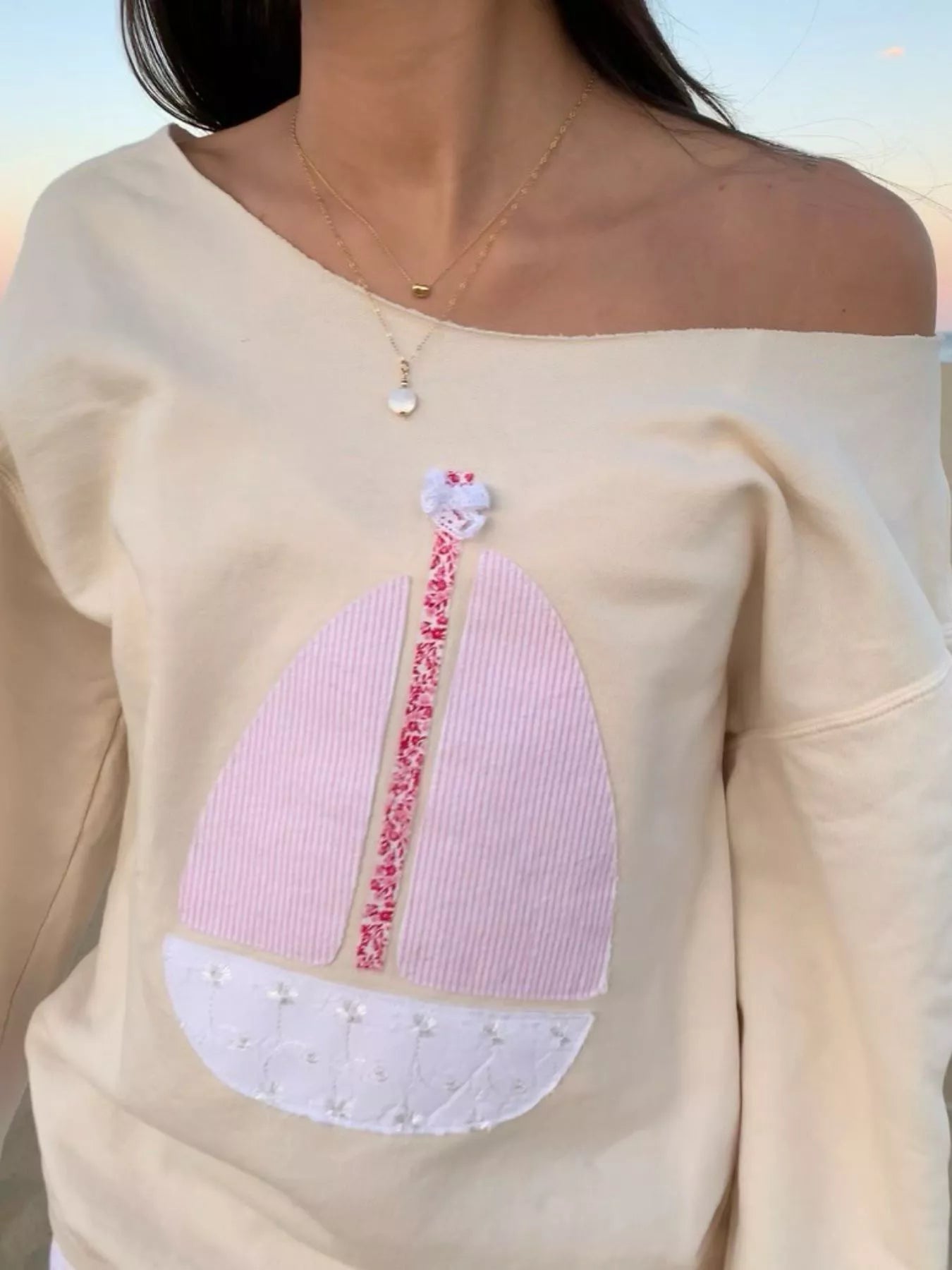 Fashorio Boat Neck Long Sleeve Patchwork Sweatshirt