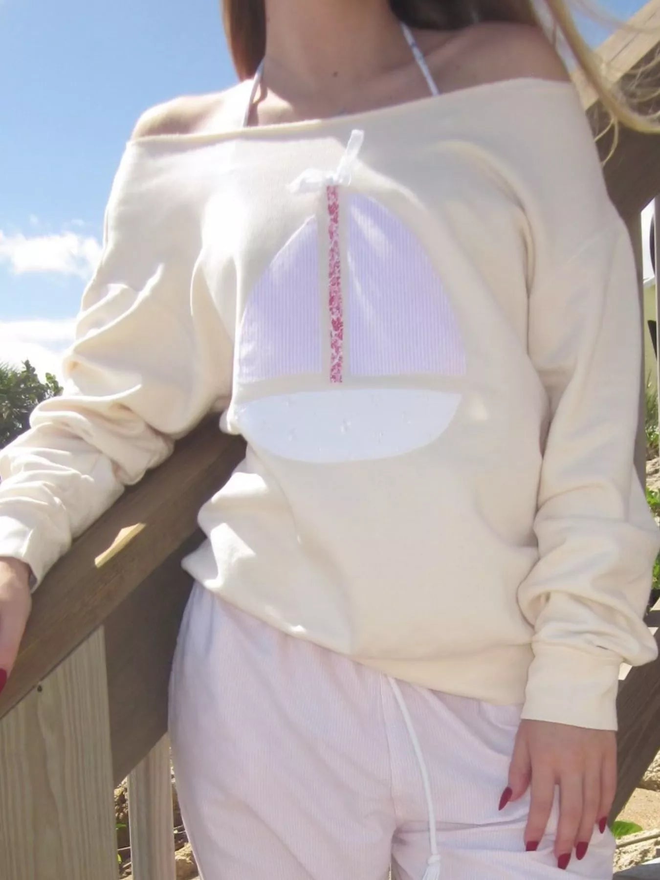 Fashorio Boat Neck Long Sleeve Patchwork Sweatshirt