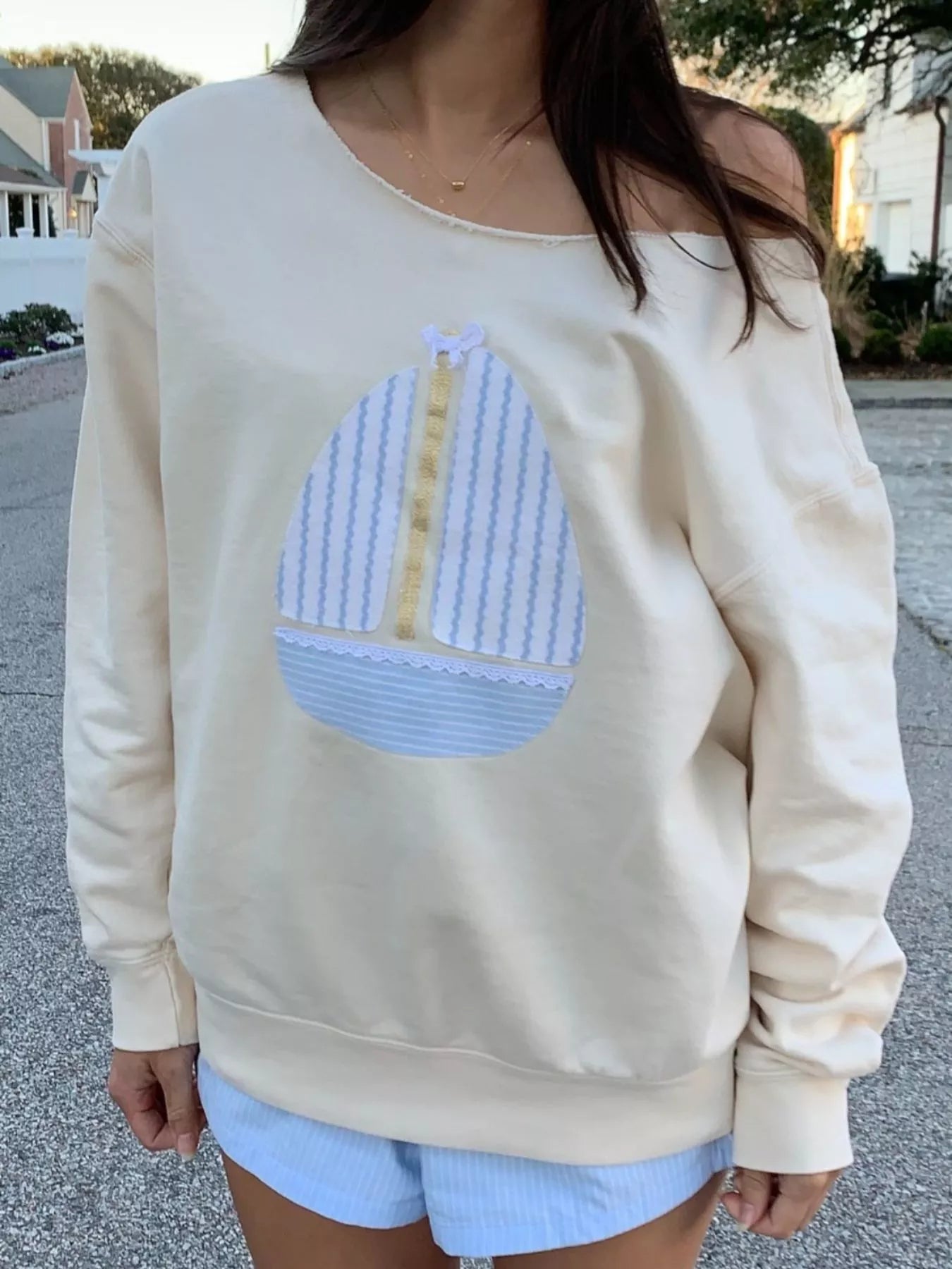 Fashorio Boat Neck Long Sleeve Patchwork Sweatshirt