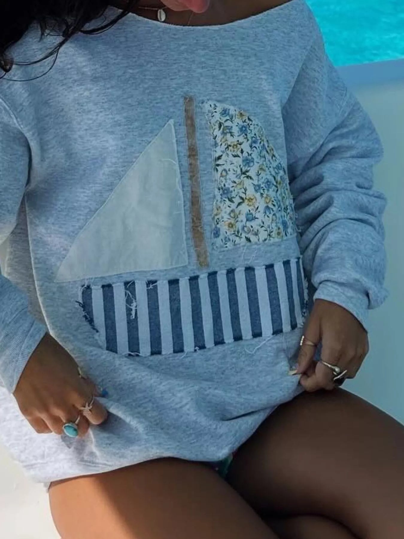 Fashorio Boat Neck Long Sleeve Patchwork Sweatshirt