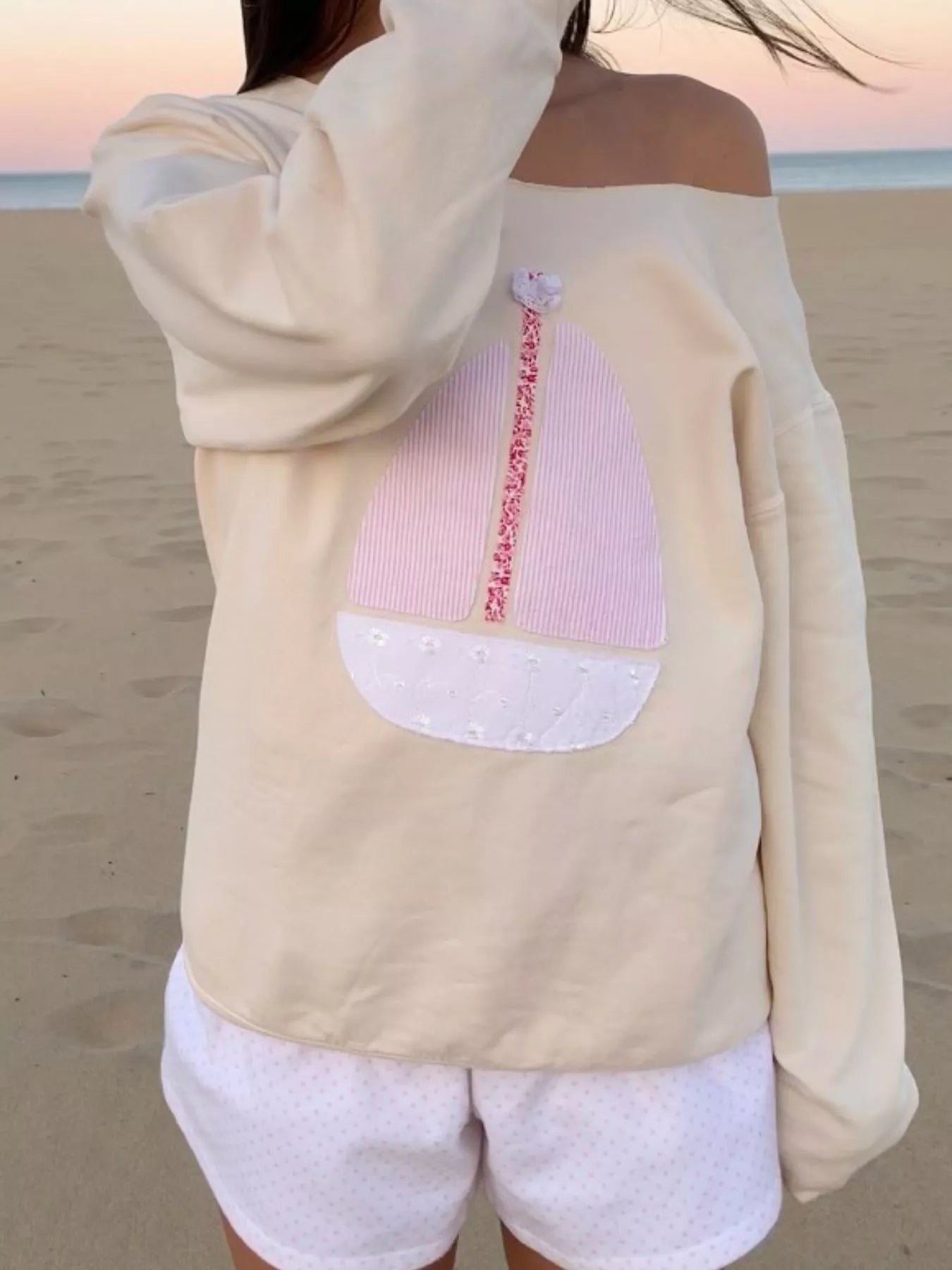 Fashorio Boat Neck Long Sleeve Patchwork Sweatshirt