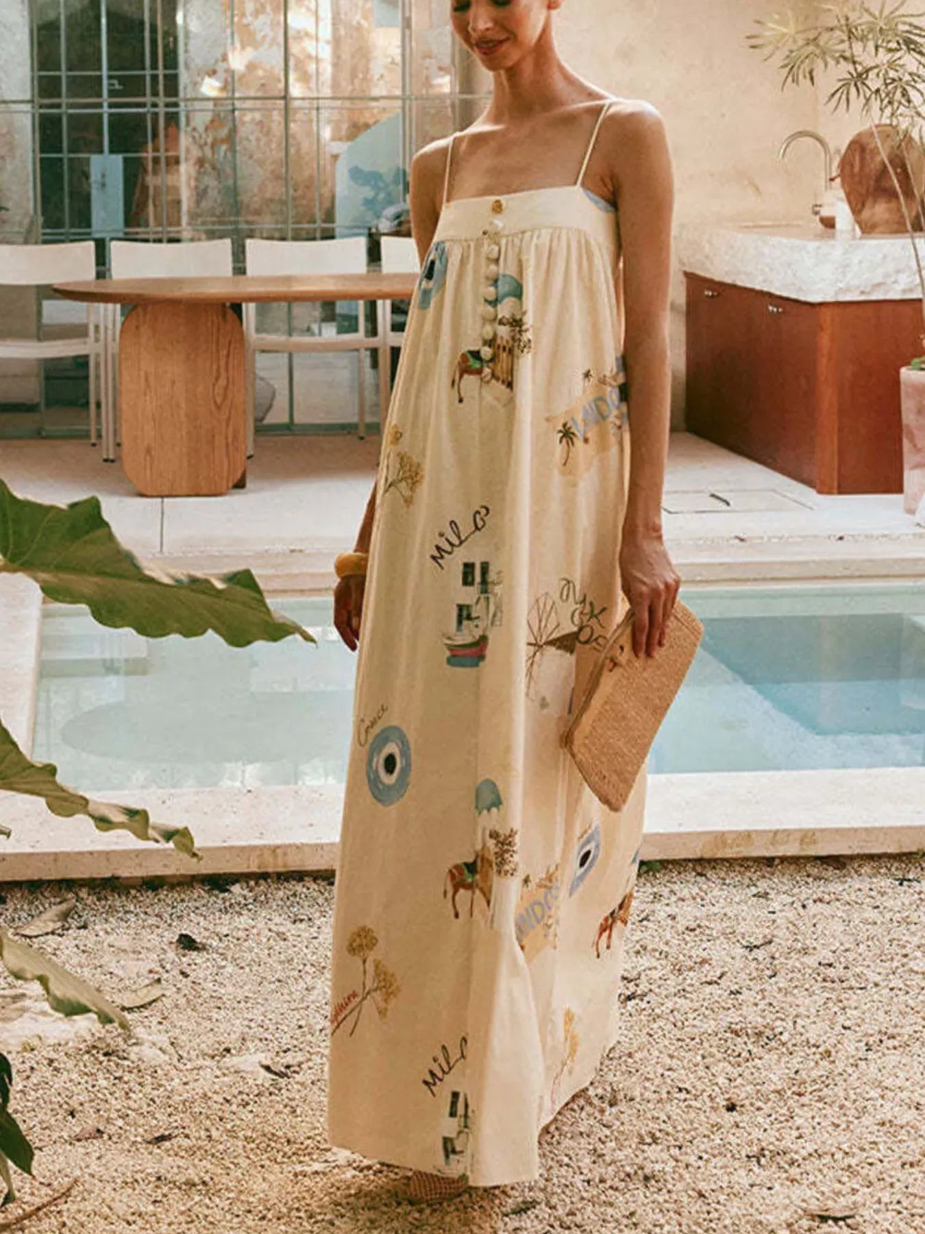 Fashorio Bohemian Print Cami Maxi Dress with Pockets