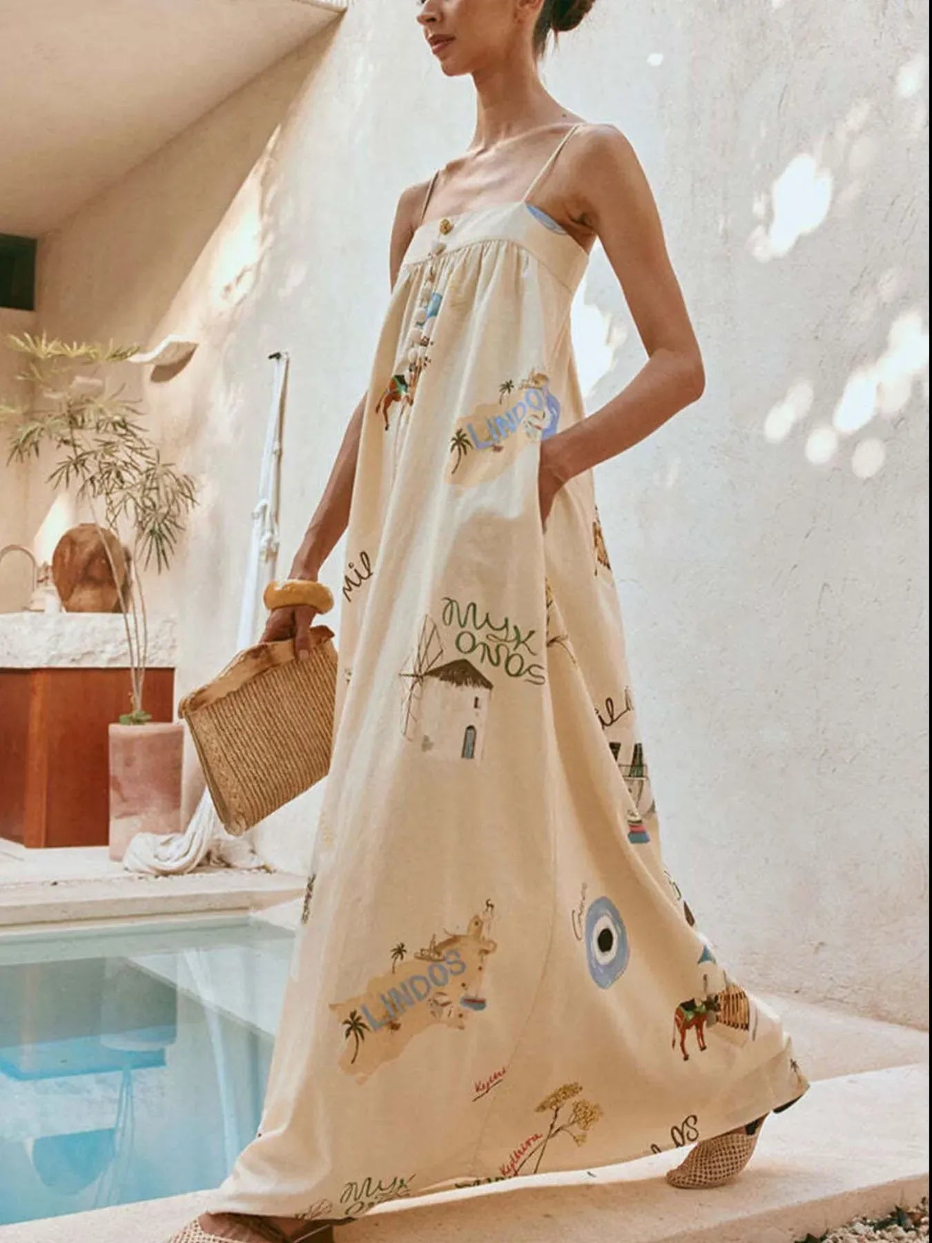 Fashorio Bohemian Print Cami Maxi Dress with Pockets