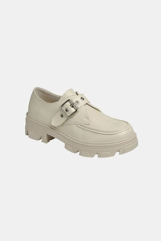 Forever Link Buckled Platform Lug Sole Loafers Bone - Fashorio