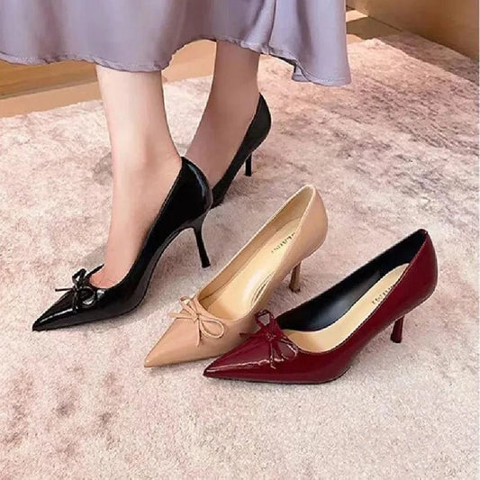 Bow Detail Point Toe Pumps - Fashorio