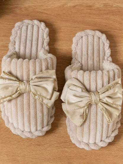 Bow Embellished Indoor Slippers - Fashorio