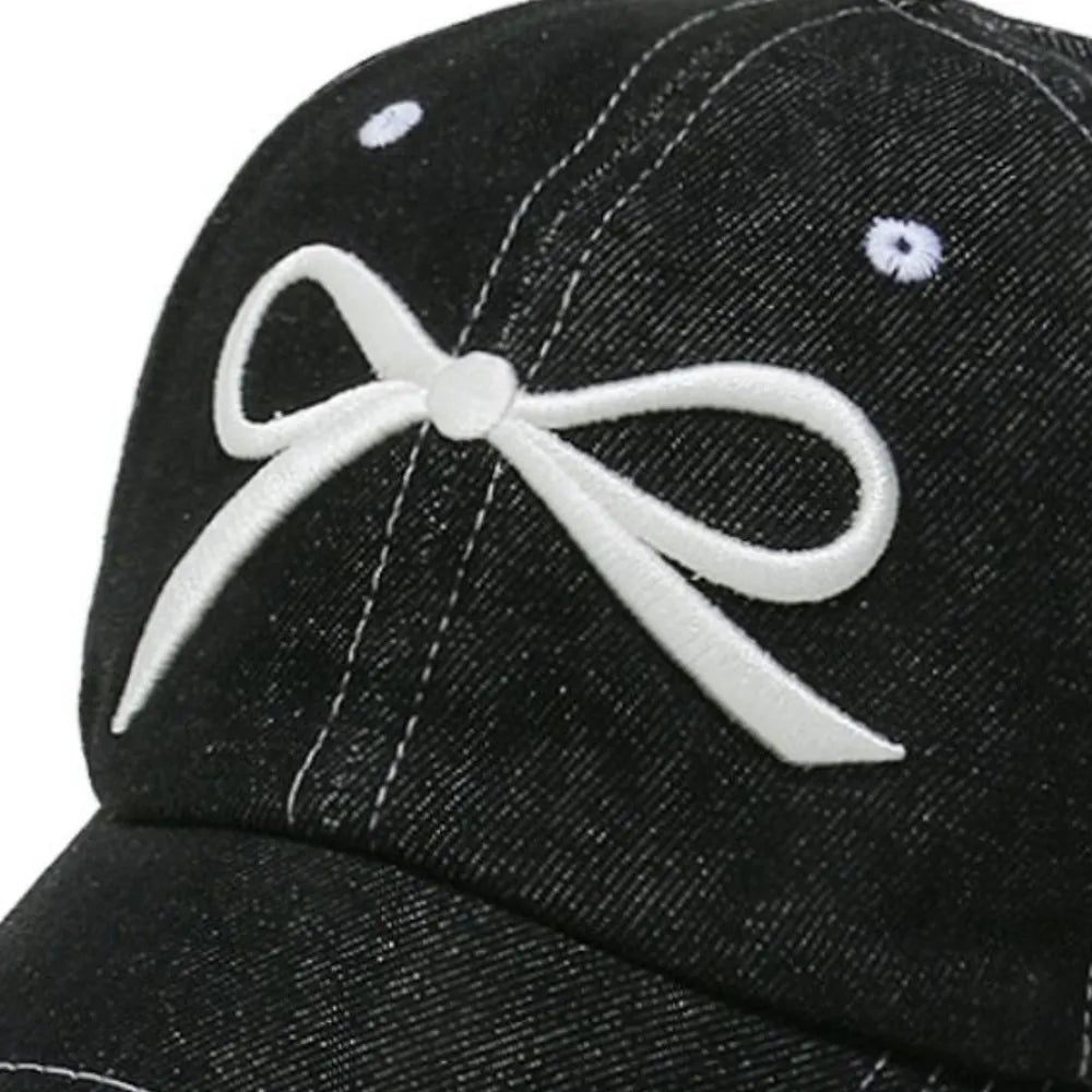 Fashorio Bow Embroidered Denim Baseball Cap