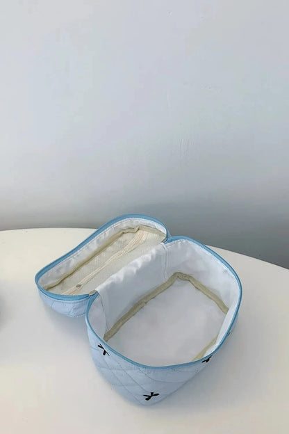 Bow Embroidered Quilted Storage Bag with Zip - Fashorio