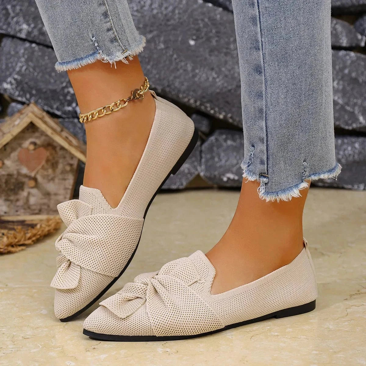 Fashorio Bow Point Toe Flats Slip-Ons