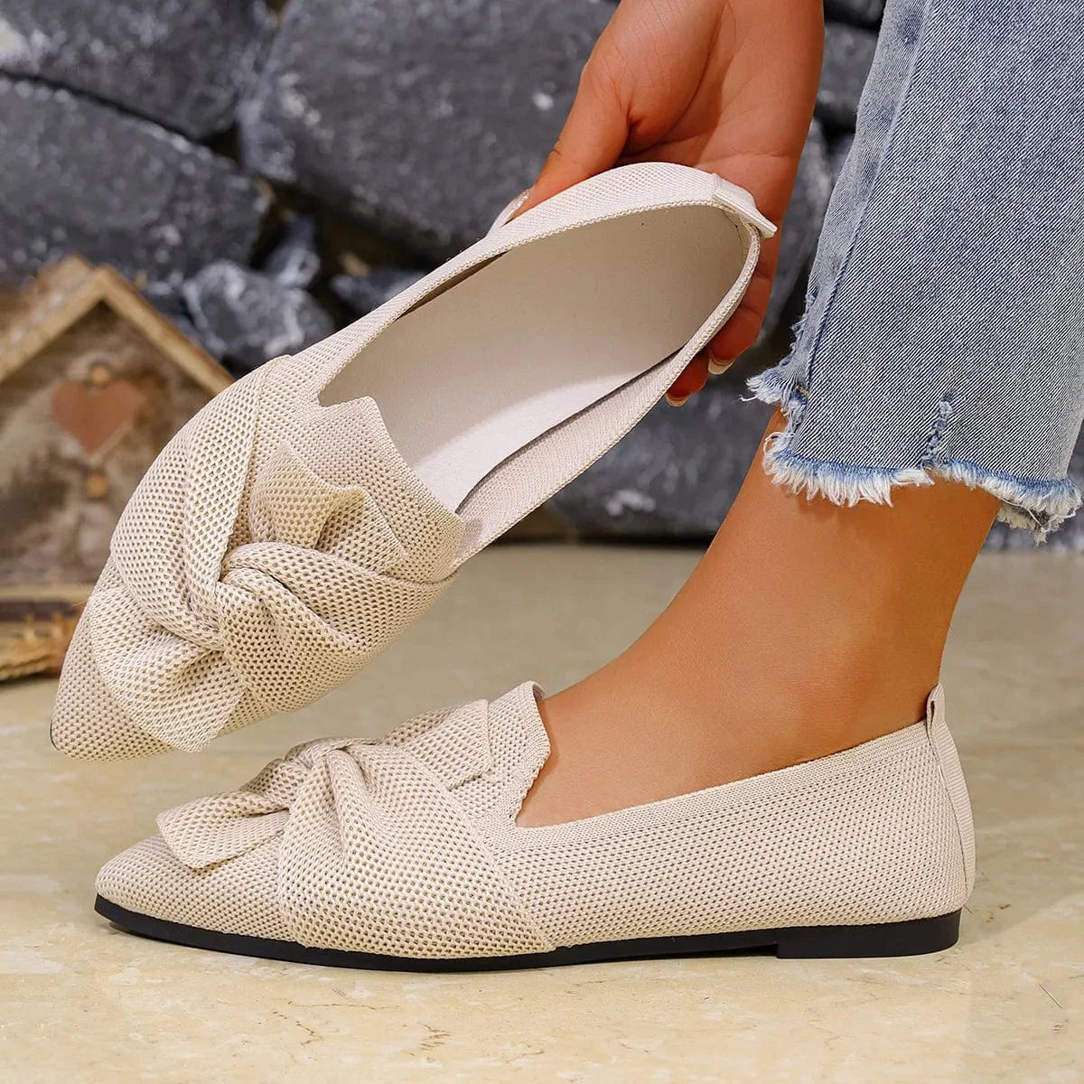 Fashorio Bow Point Toe Flats Slip-Ons