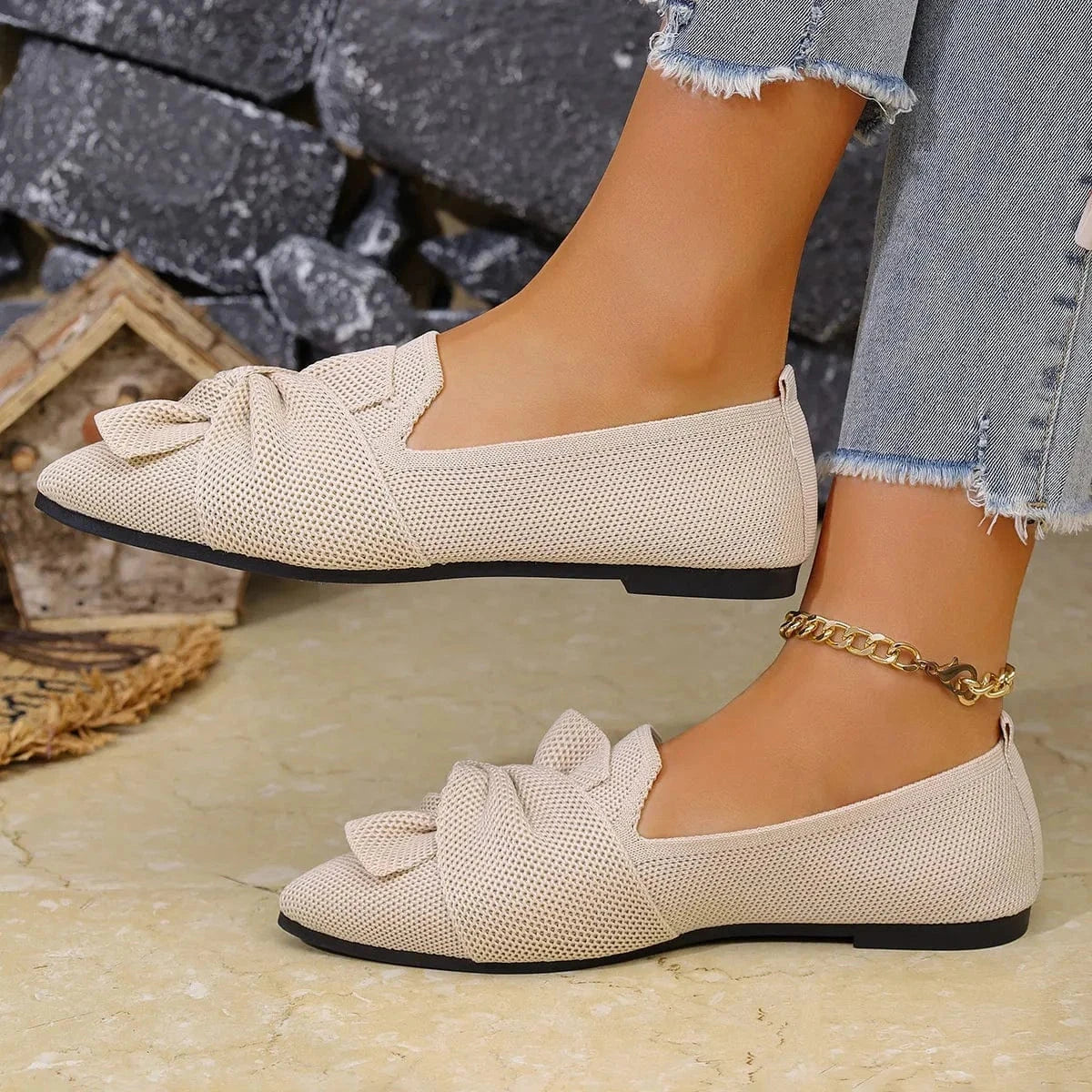 Fashorio Bow Point Toe Flats Slip-Ons