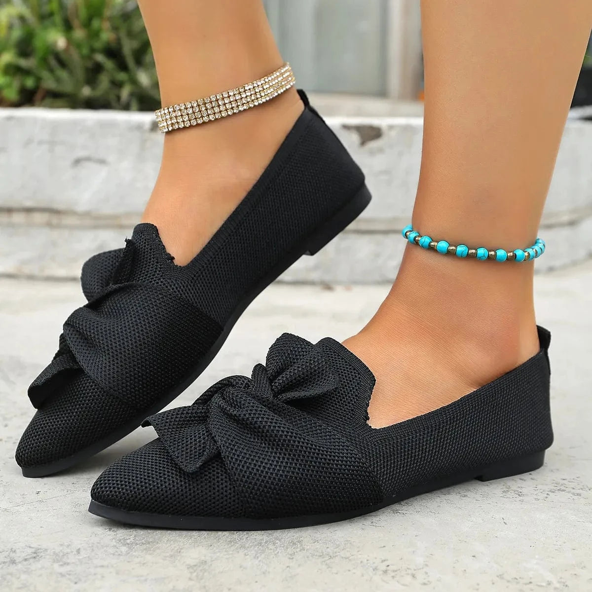 Fashorio Bow Point Toe Flats Slip-Ons